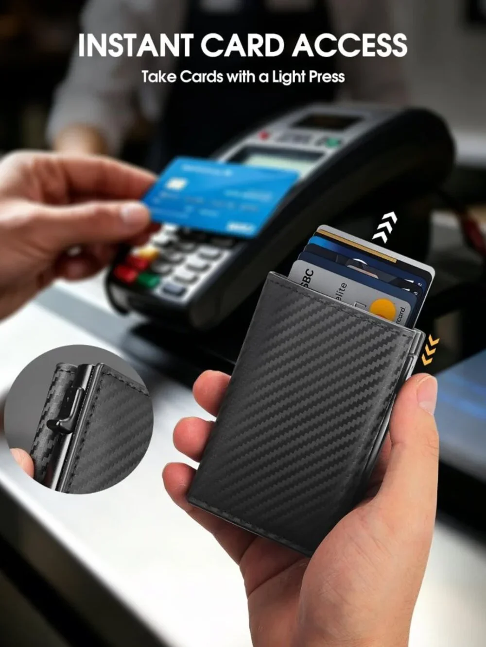 Slim Minimalist Wallet for Men | RFID Blocking Pop-Up Card Holder, Front Pocket